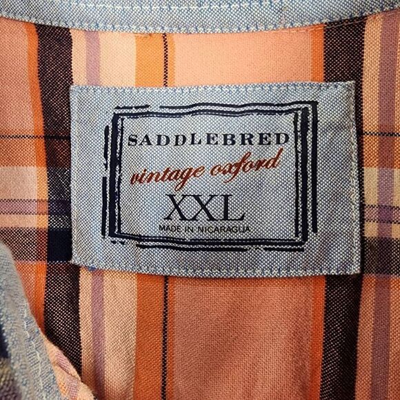 Saddlebred Vintage Oxford Men's Multicolor Long Sleeve Plaid Shirt Size 2XXL - Picture 3 of 4
